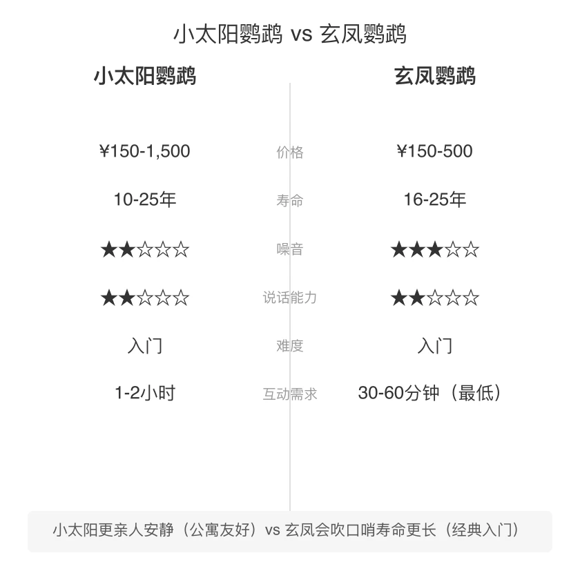 小太阳鹦鹉 vs 玄凤鹦鹉 对比