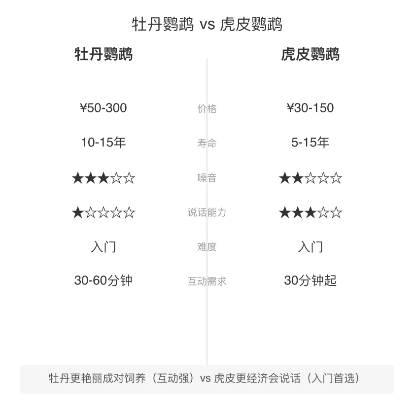 牡丹鹦鹉 vs 虎皮鹦鹉 对比