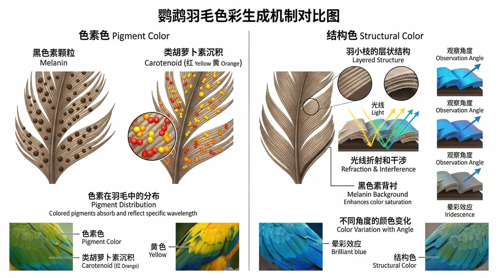 色素颜色与结构色对比示意图