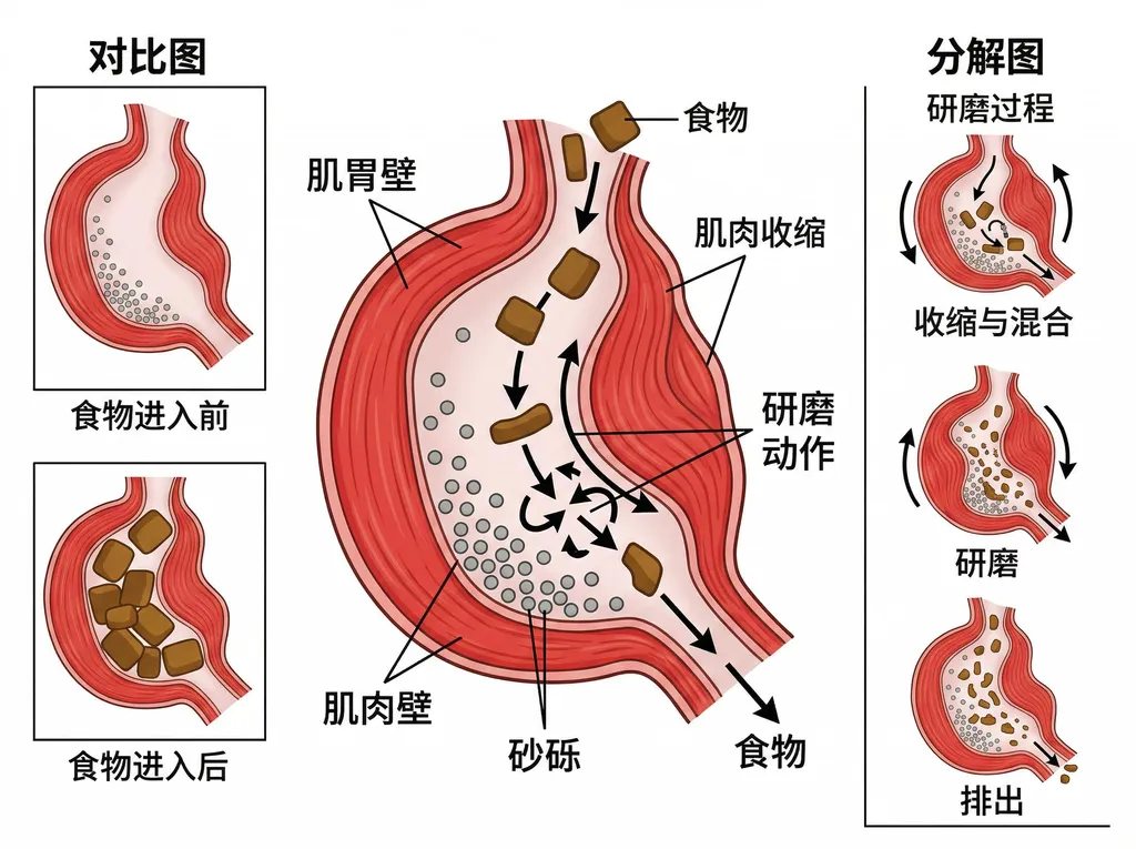 肌胃研磨功能示意图
